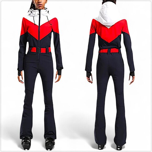 GSOU Snow Navy Retro One Piece Ski Suit with Hood Winter Warm NWT New S - Picture 3 of 7